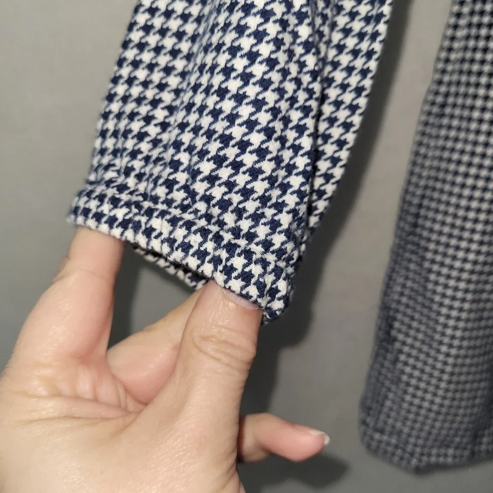 Hope & Henry Houndstooth Dress Girls Size 6 Navy Blue Ruffle Organic Cotton
